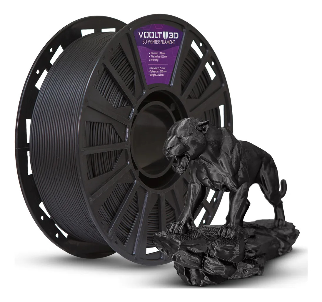 Imagem 1 de 5 de Filamento Pla Preto Velvet 1kg 1,75mm Premium Voolt3d