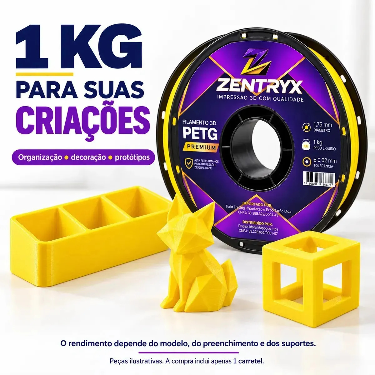 Imagem 1 de 7 de Filamento PETG Amarelo 1.75mm 1kg Multfila Impressão 3D Alta Precisão