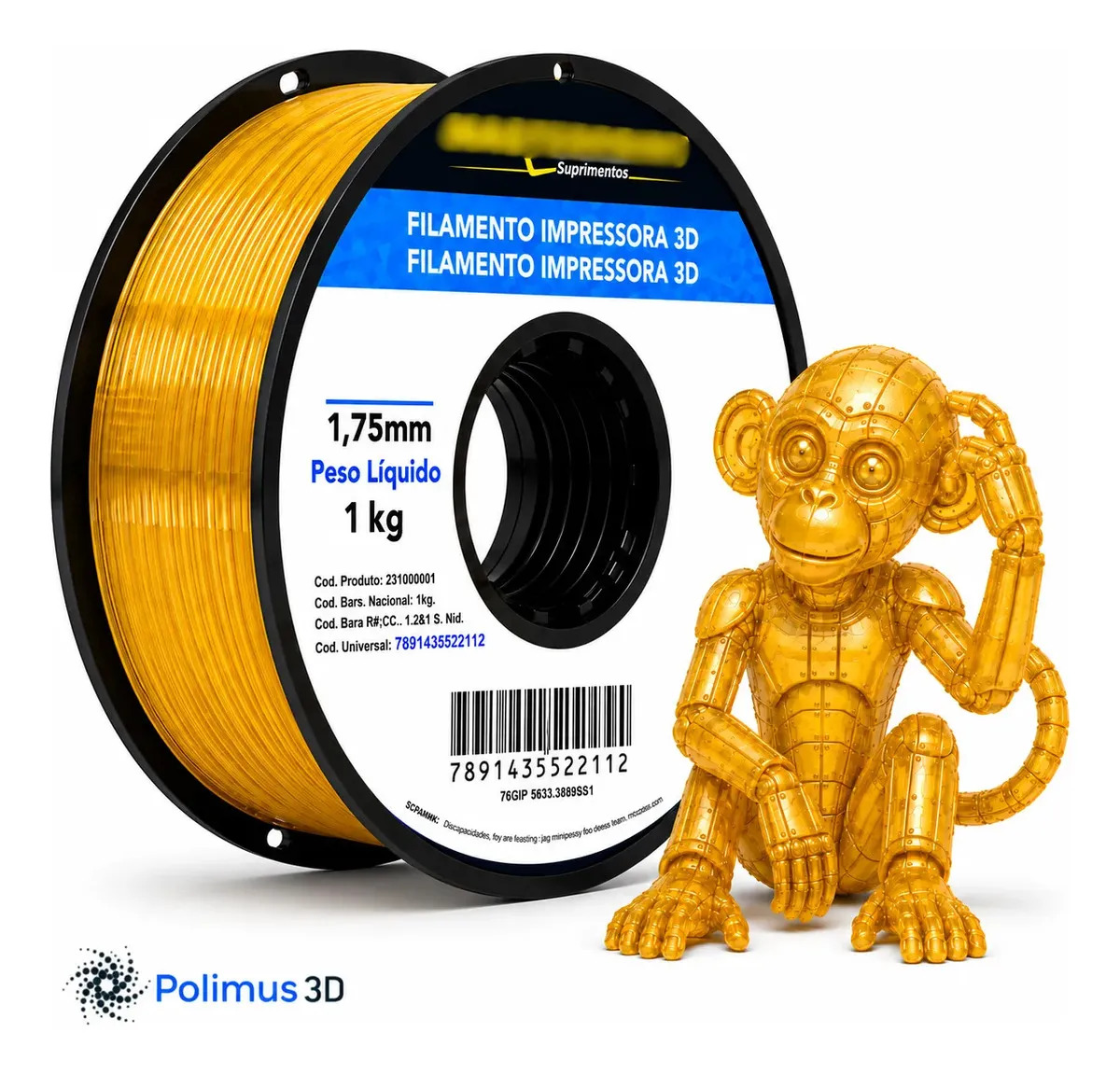 Imagem 1 de 9 de Filamento De Impressão 3D PETG Cor AMARELO TRANSLÚCIDO 1kg MASTERPRINT Brilho Premium Para Imprimir Peças 3D Impressora 3D Modelagem Miniaturas Enfeites e Projetos By Polimus 3D