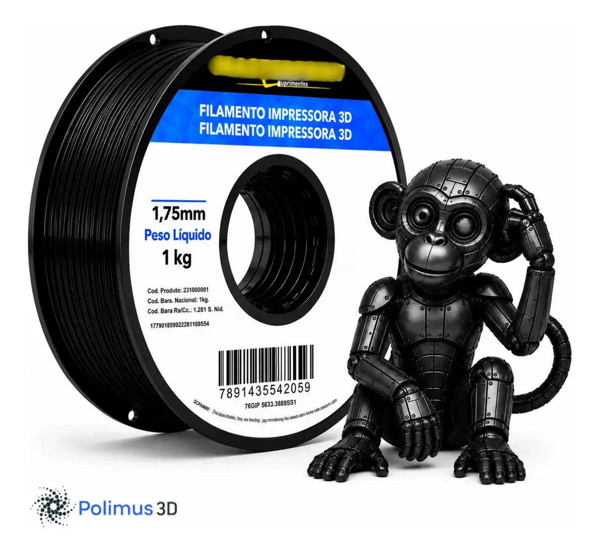 Imagem 1 de 9 de Filamento De Impressão 3D PETG Cor PRETO 1kg MASTERPRINT Brilho Premium Para Imprimir Peças 3D Impressora 3D Modelagem Miniaturas Enfeites e Projetos By Polimus 3D