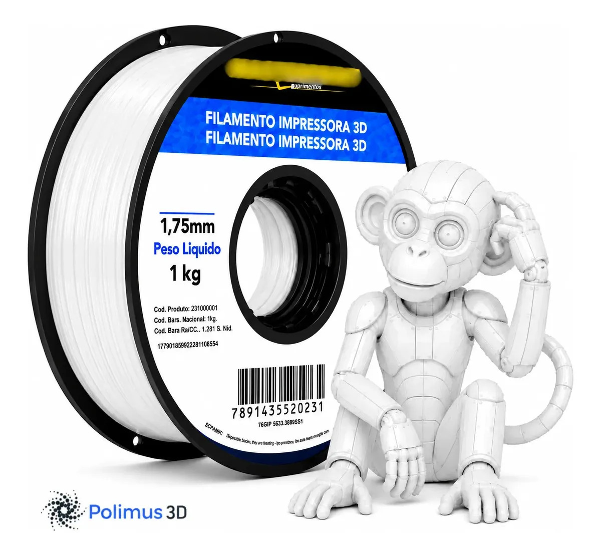 Imagem 1 de 9 de Filamento De Impressão 3D PETG Cor BRANCO 1kg MASTERPRINT Brilho Premium Para Imprimir Peças 3D Impressora 3D Modelagem Miniaturas Enfeites e Projetos By Polimus 3D