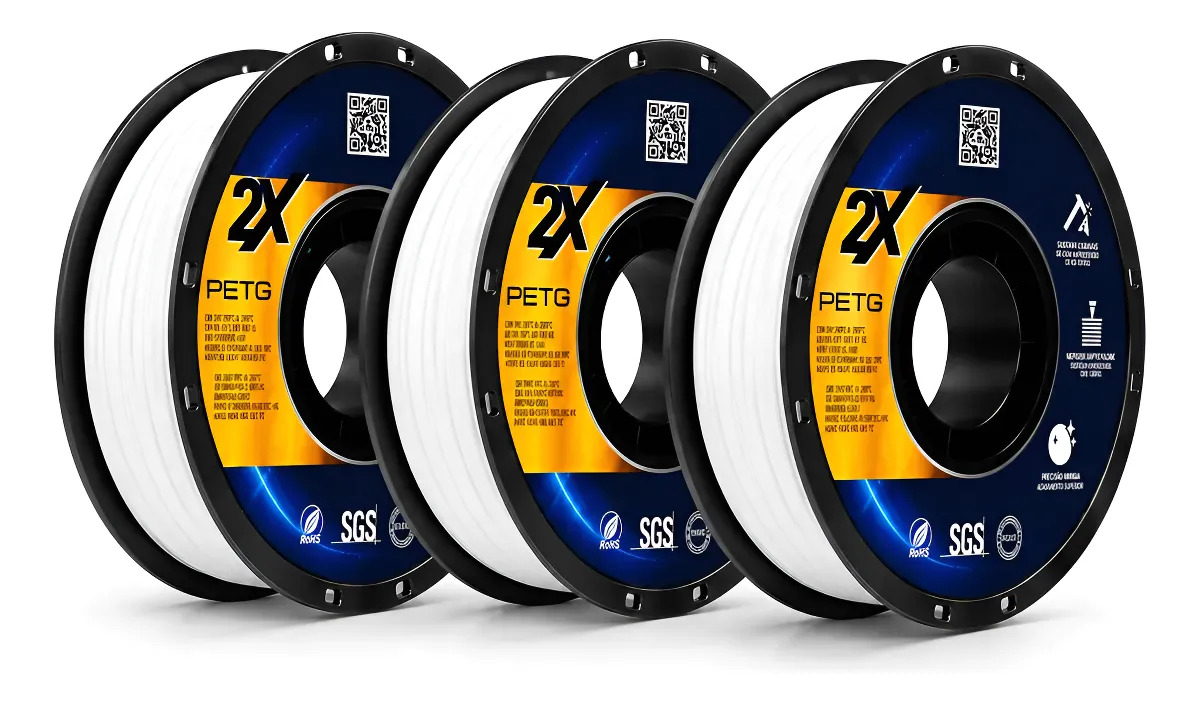 Imagem 1 de 5 de Kit 3 Filamentos Petg 1kg Branco Blackout Não Passa Luz