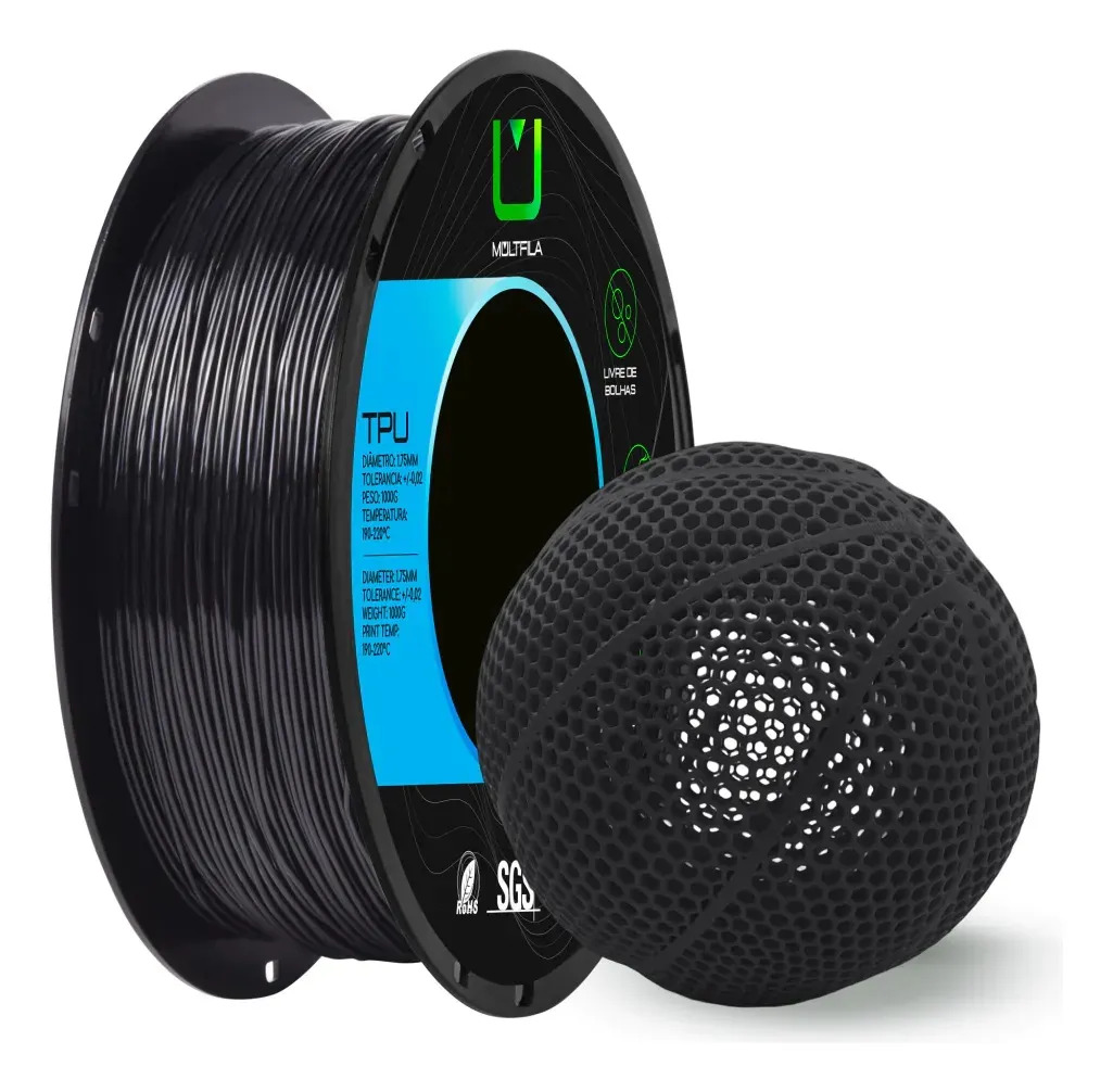 Imagem 1 de 4 de Filamento 3d Multfila Tpu 95a Preto 1 Kg Preto