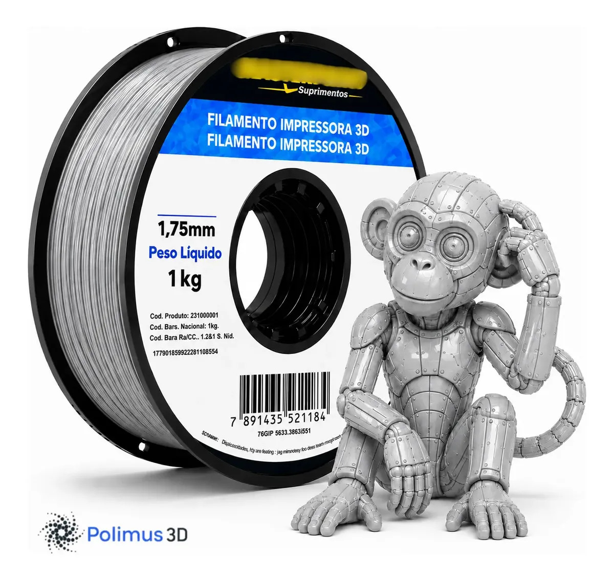 Imagem 1 de 9 de Filamento De Impressão 3D PETG Cor CINZA 1kg MASTERPRINT Brilho Premium Para Imprimir Peças 3D Impressora 3D Modelagem Miniaturas Enfeites e Projetos By Polimus 3D
