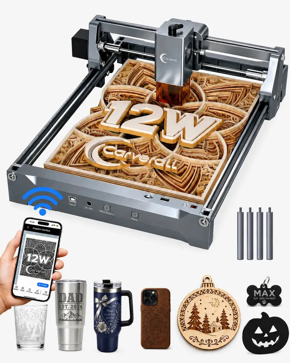 Imagem 1 de 8 de Máquina de Gravação e Corte a Laser Carverall K15Pro 12W com Wi-Fi e App para Madeira, Metal e Acrílico