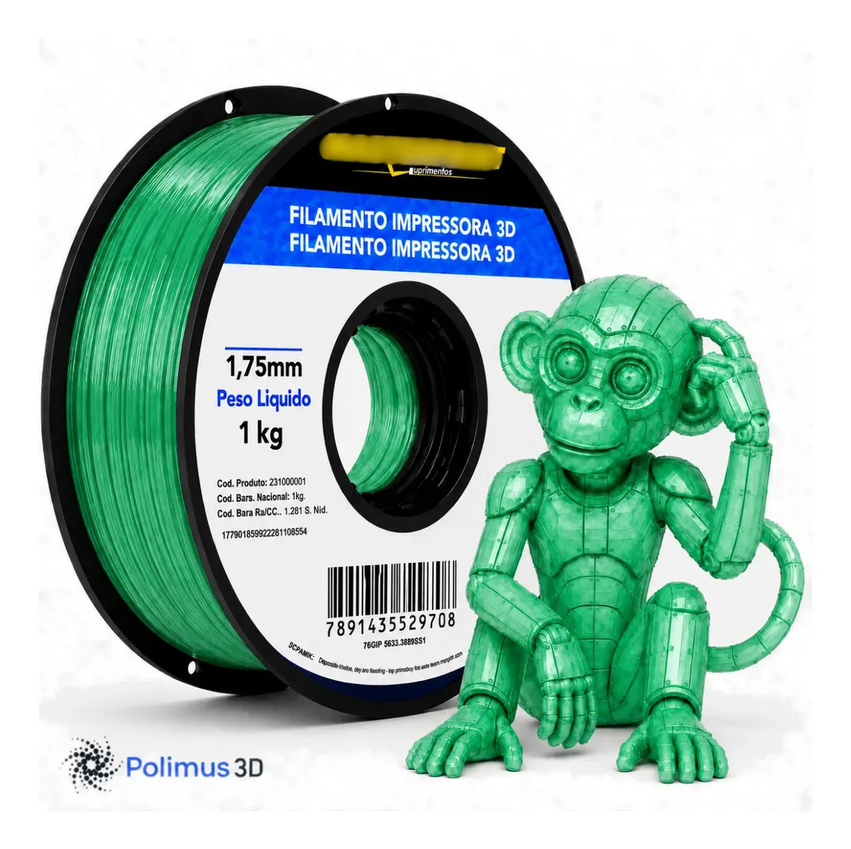 Imagem 1 de 9 de Filamento De Impressão 3D PETG Cor VERDE TRANSLÚCIDO 1kg MASTERPRINT Brilho Premium Para Imprimir Peças 3D Impressora 3D Modelagem Miniaturas Enfeites e Projetos By Polimus 3D