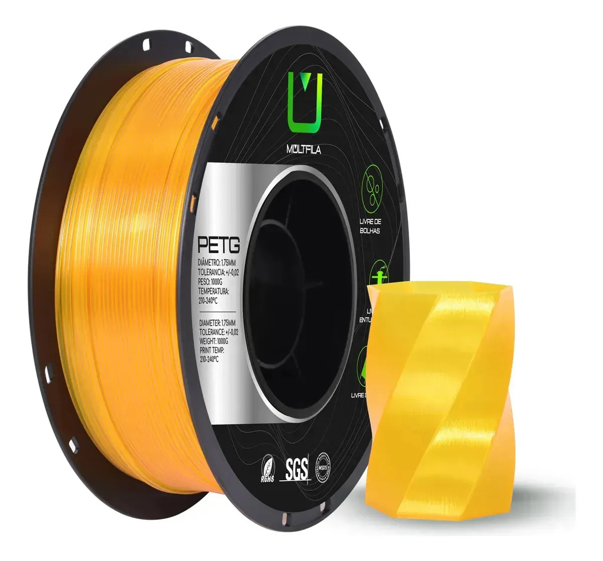 Imagem 1 de 1 de Filamento 3d Petg Amarelo Translúcido Multfila