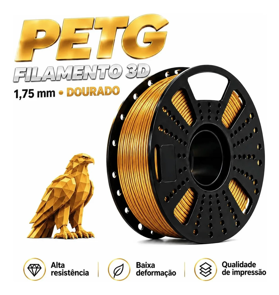 Imagem 1 de 10 de Filamento Petg Premium 1kg Speed Impressora 3d,cores Dourado