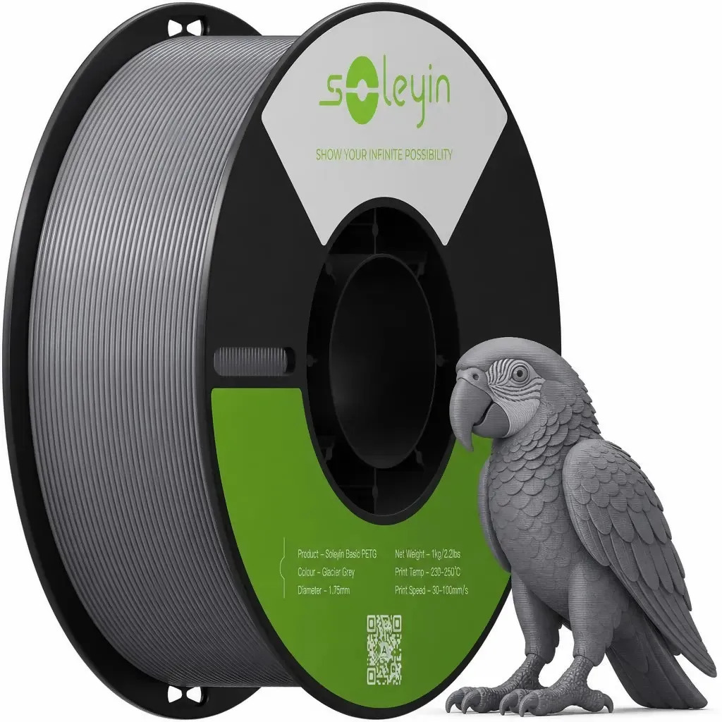 Imagem 1 de 10 de Filamento PET-G Cinza SOLEYIN 1.75 mm para Impressora 3D, 1 Kg