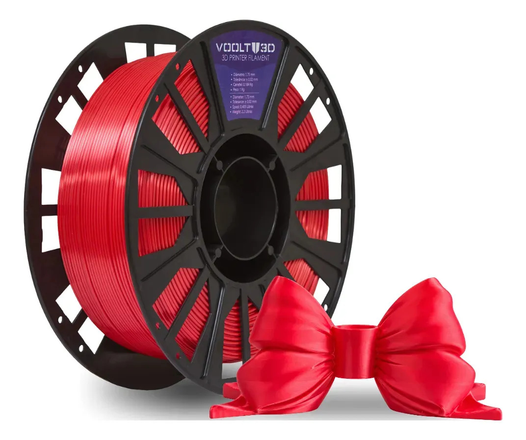 Imagem 1 de 5 de Filamento Pla Vermelho V-Silk 1kg Voolt3D Brilhante com Efeito Seda Impressão Nacional 3D