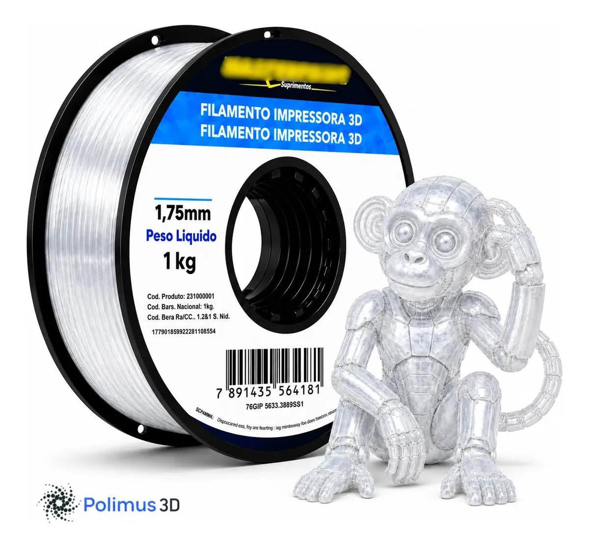 Imagem 1 de 9 de Filamento De Impressão 3D PETG Cor TRANSPARENTE 1kg MASTERPRINT Brilho Premium Para Imprimir Peças 3D Impressora 3D Modelagem Miniaturas Enfeites e Projetos By Polimus 3D