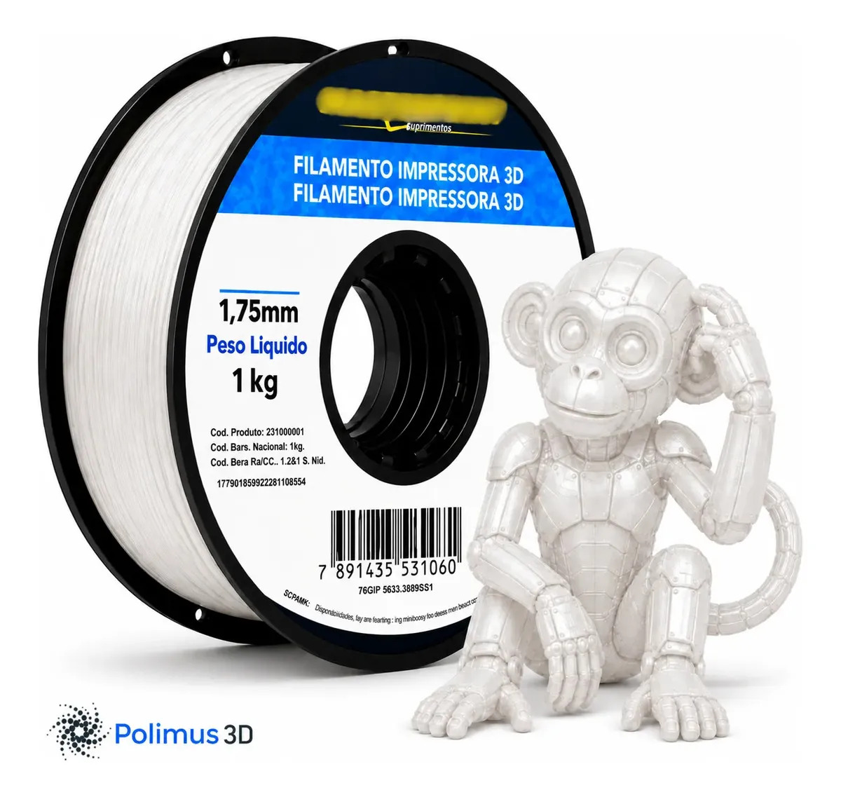 Imagem 1 de 9 de Filamento De Impressão 3D PETG Cor BRANCO TRANSLÚCIDO 1kg MASTERPRINT Brilho Premium Para Imprimir Peças 3D Impressora 3D Modelagem Miniaturas Enfeites e Projetos By Polimus 3D