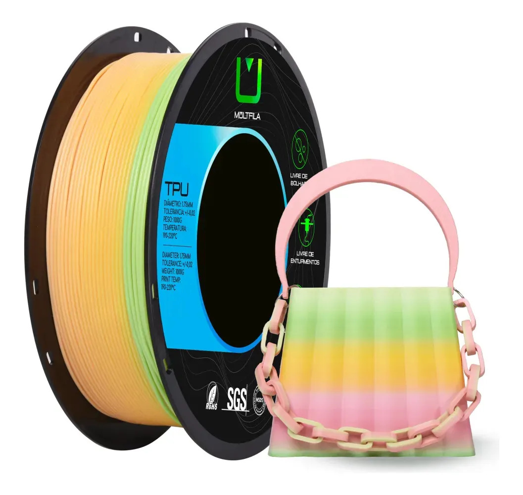 Imagem 1 de 1 de Filamento Tpu Rainbow Arco Íris 1kg Multfila Para Impressora