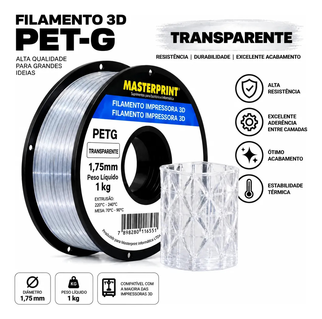 Imagem 1 de 6 de Filamento 3d Masterprint Petg Premium 1,75mm 1kg