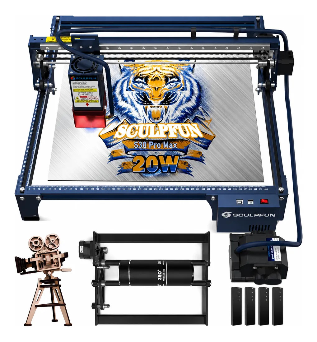 Imagem 1 de 10 de Gravadora Laser Cnc Sculpfun S30 Pro Max 20w + Eixo Rotativo