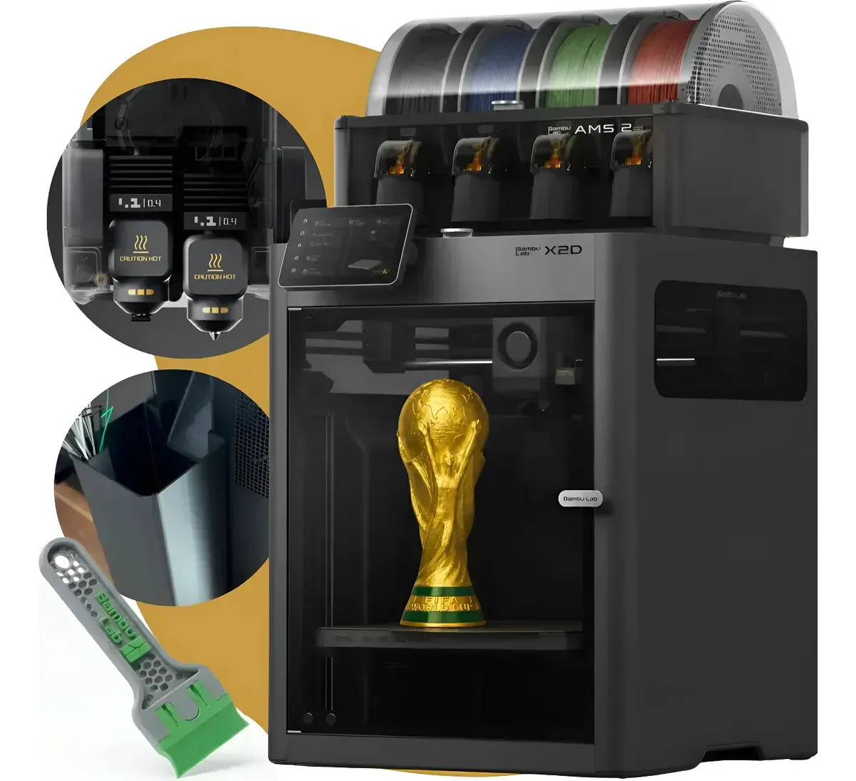 Imagem 1 de 6 de Impressora 3d Bambu Lab X2d Combo Ams 2 Pro Dois Bicos + Espatula e Porta Resíduos - 110v
